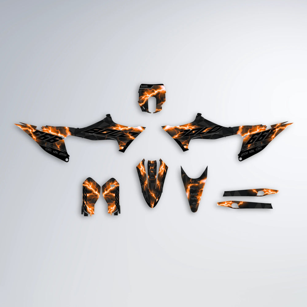 FLASH Stark Varg MX graphics kit parts layout in Orange