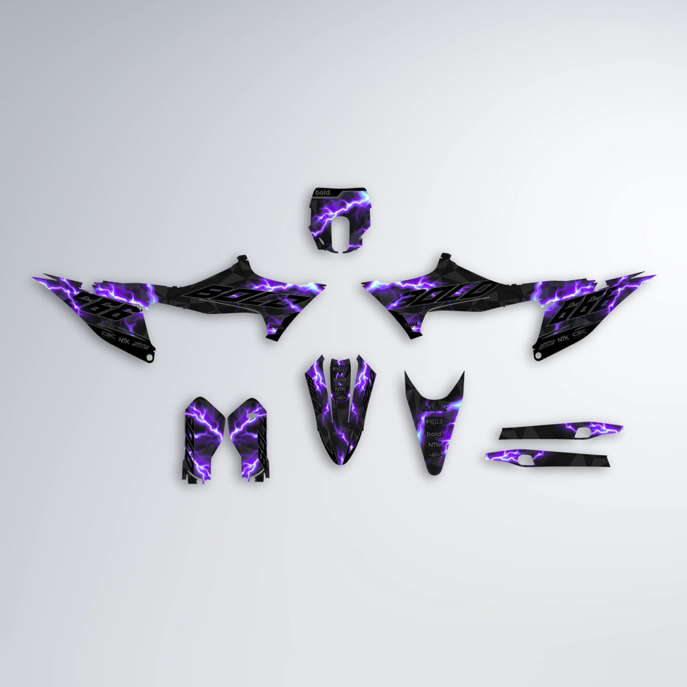 FLASH Stark Varg MX graphics kit parts layout in Purple