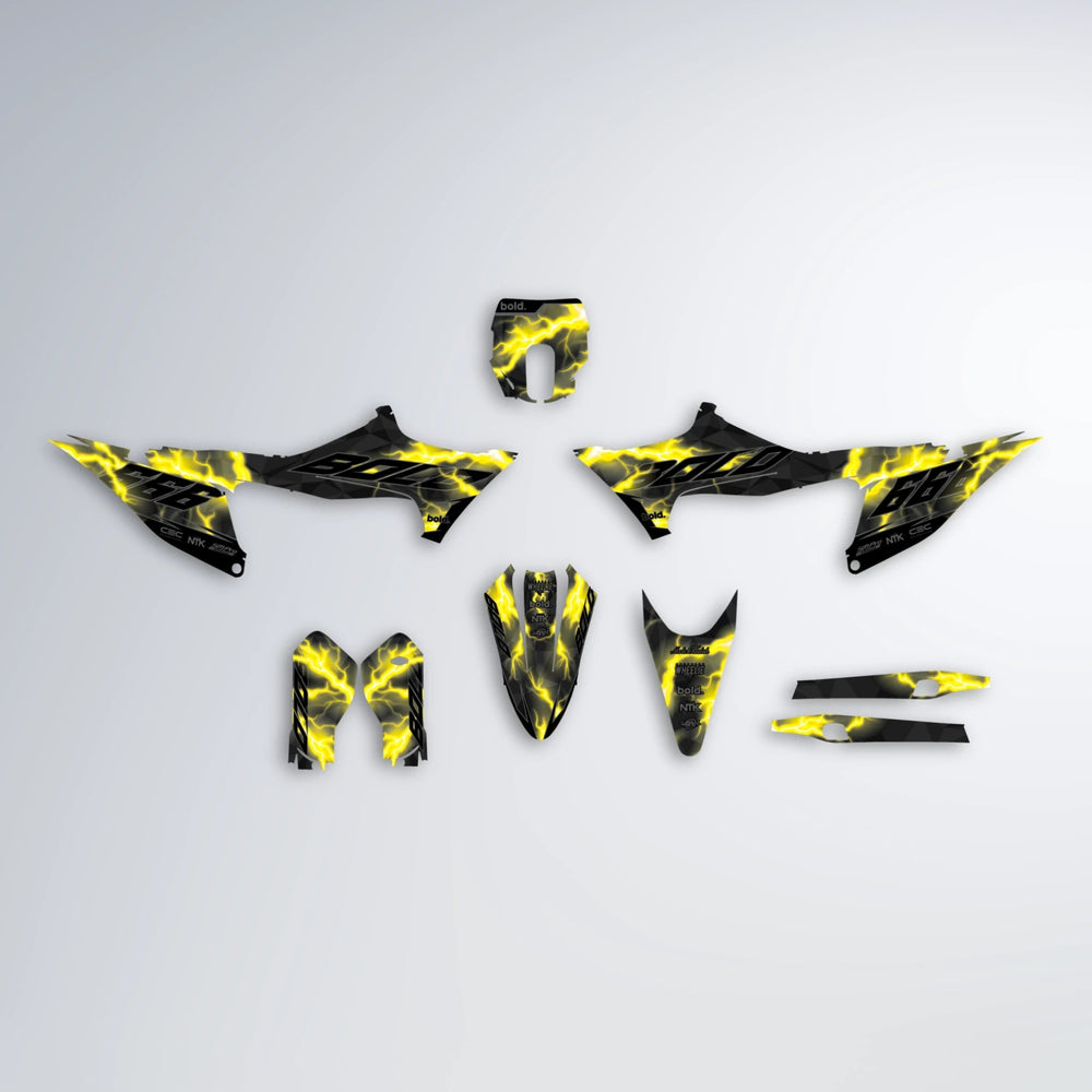 FLASH Stark Varg MX graphics kit parts layout in Yellow