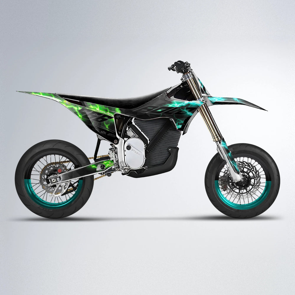 FLASH Stark Varg SM supermoto graphics kit in Cyan & Green