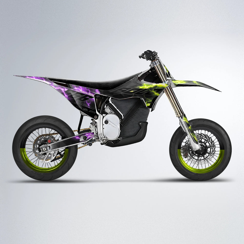 FLASH Stark Varg SM supermoto graphics kit in Purple & Yellow