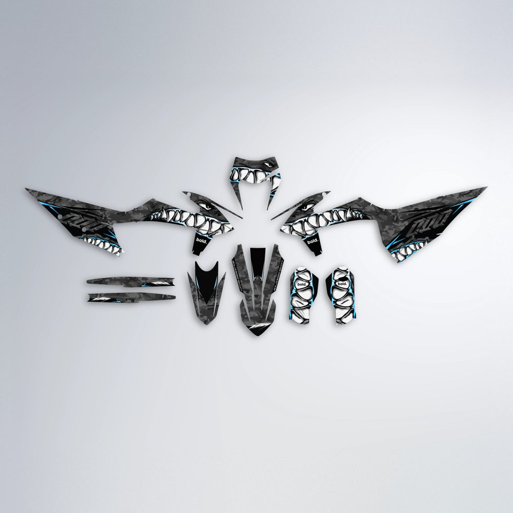 FLIGHT graphics kit parts layout in Light Blue & White