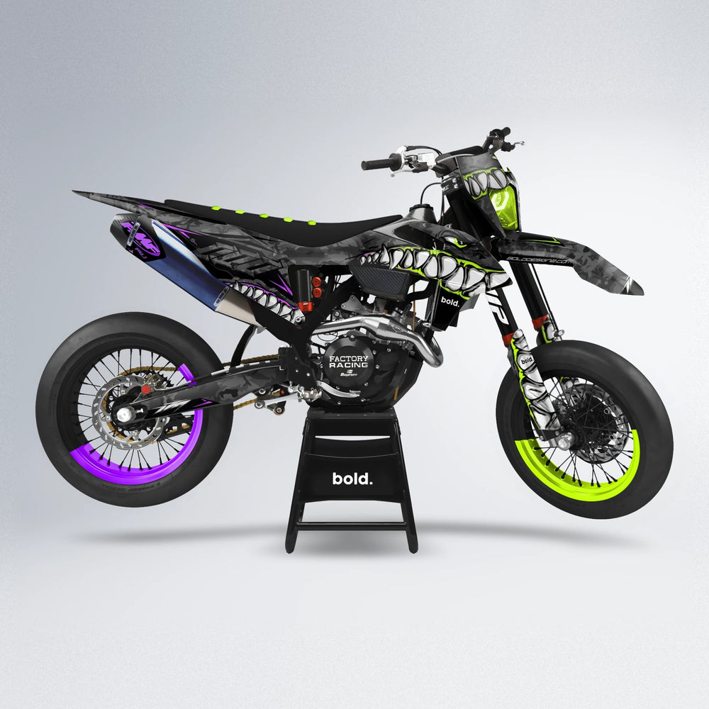 FLIGHT supermoto graphics kit in Purple & Yellow