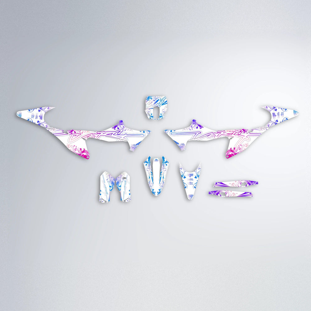 FLORAL Stark Varg MX graphics kit parts layout in Blue Purple Fade