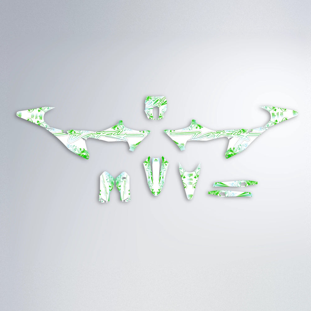 FLORAL Stark Varg MX graphics kit parts layout in Green
