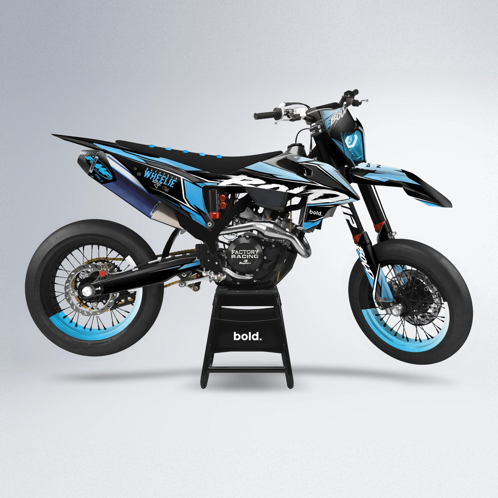 FURY supermoto graphics kit in Light Blue & White