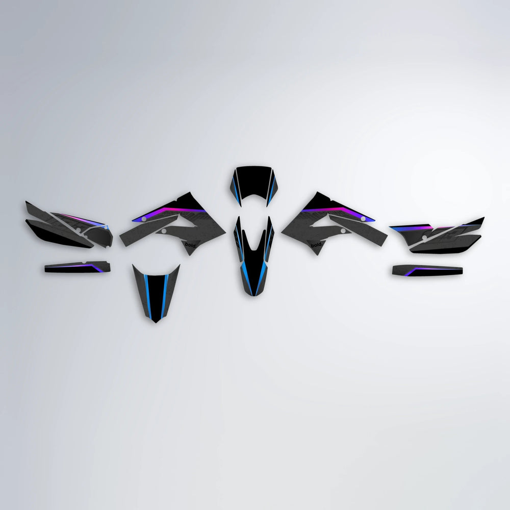 FUTURE Derbi Senda graphics kit parts layout in Blue Purple Fade