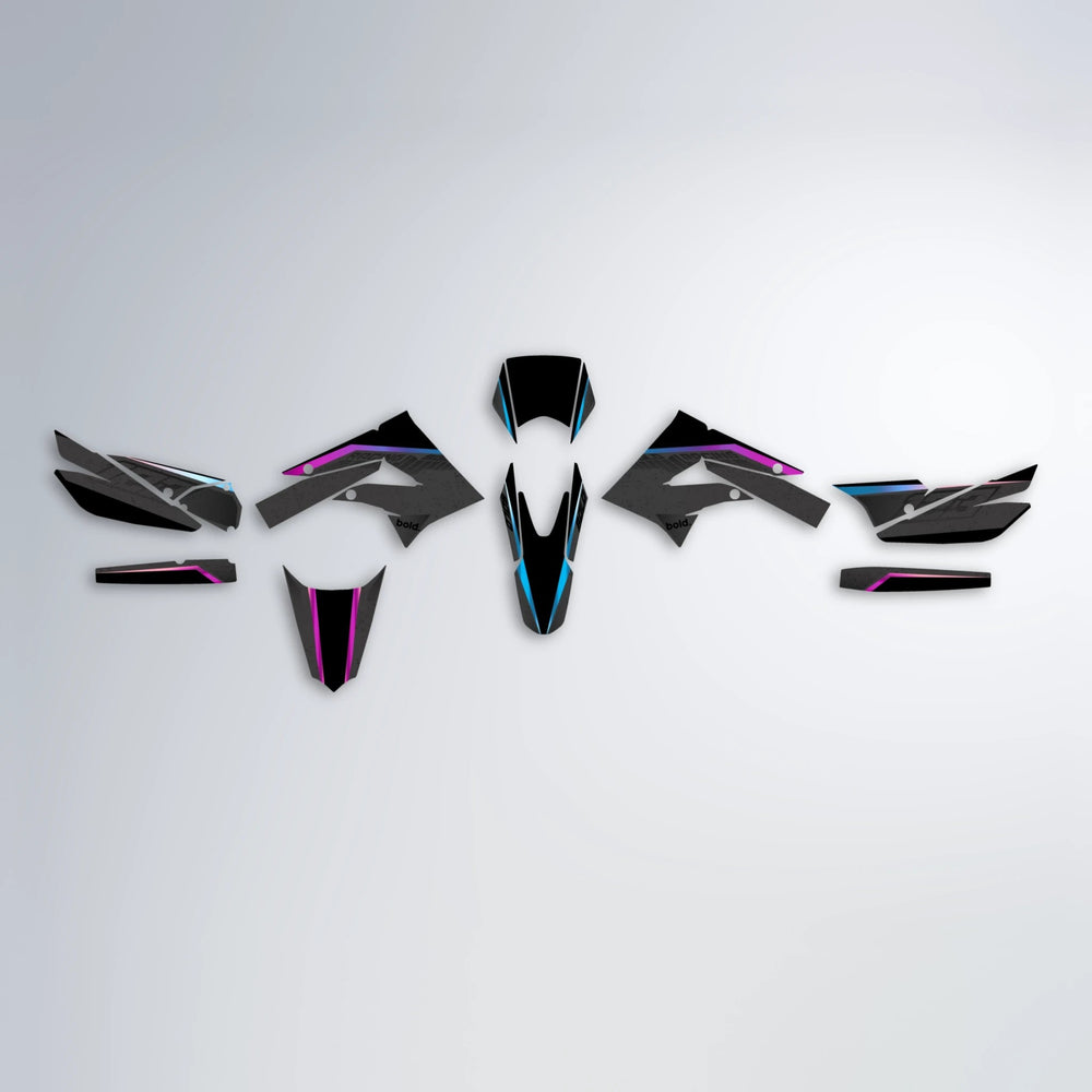 FUTURE Derbi Senda graphics kit parts layout in Pink & Light Blue