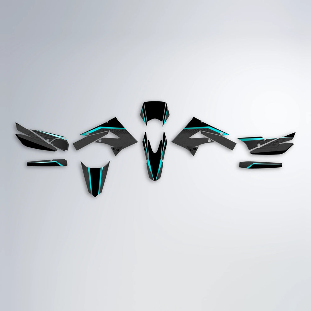 FUTURE Derbi Senda graphics kit parts layout in Teal