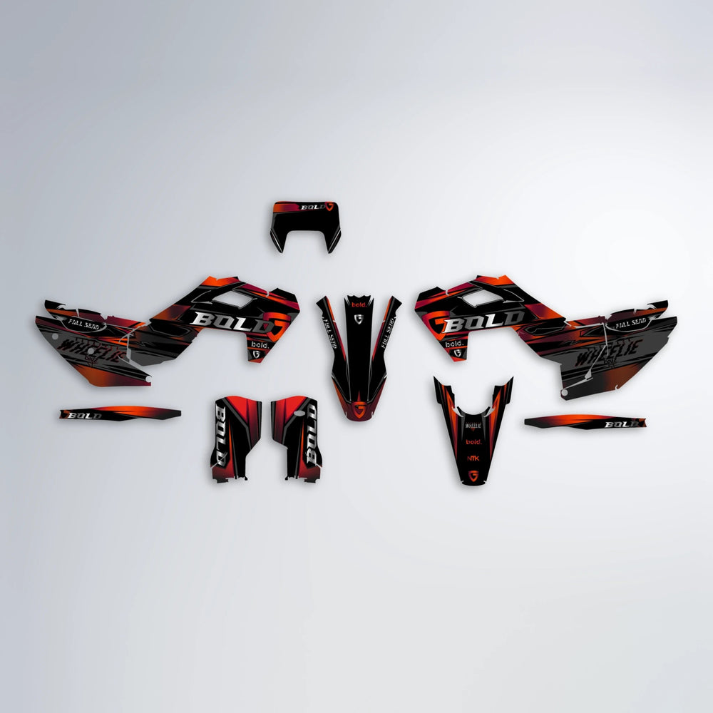 GEBEL V1 Husqvarna FE/TE graphics kit parts layout in Black & Red
