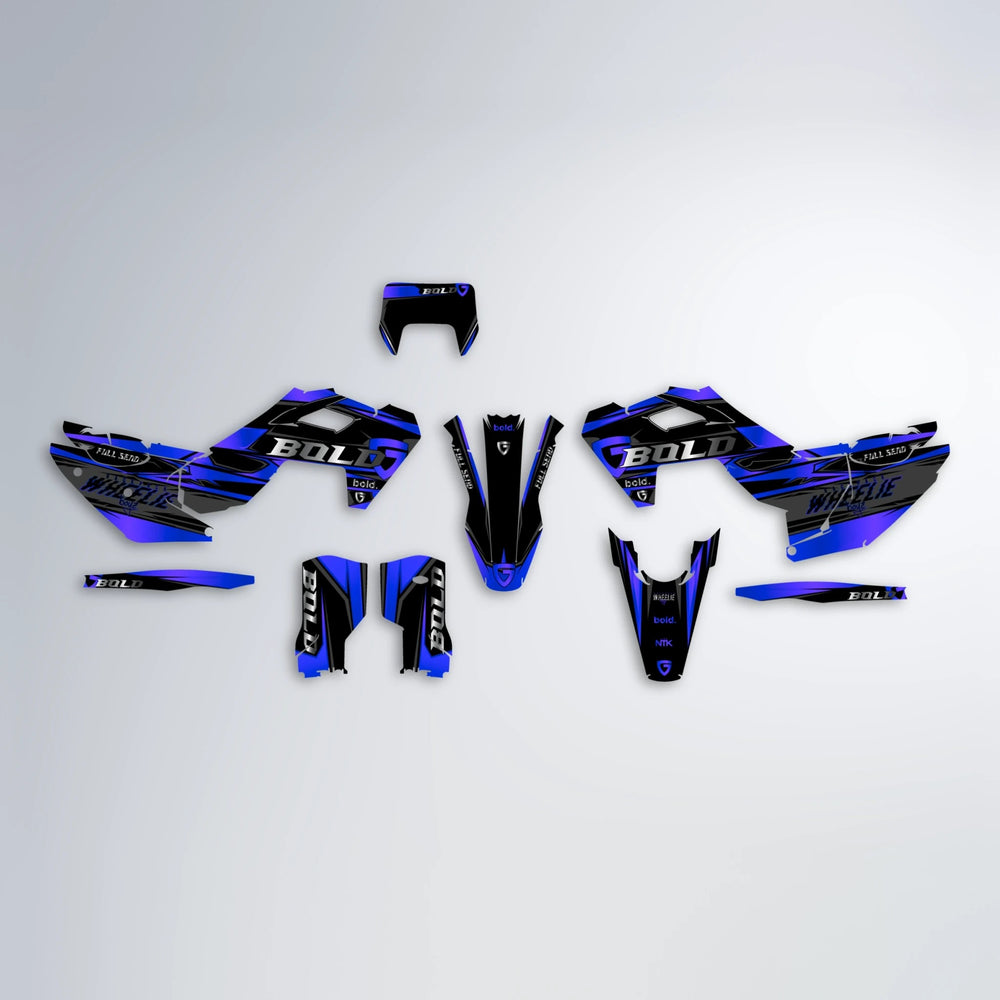 GEBEL V1 Husqvarna FE/TE graphics kit parts layout in Blue