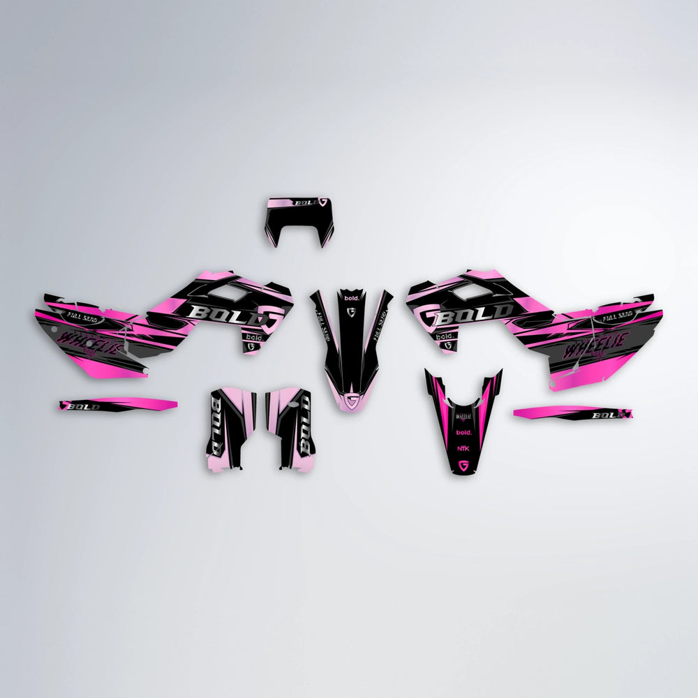 GEBEL V1 Husqvarna FE/TE graphics kit parts layout in Flamingo