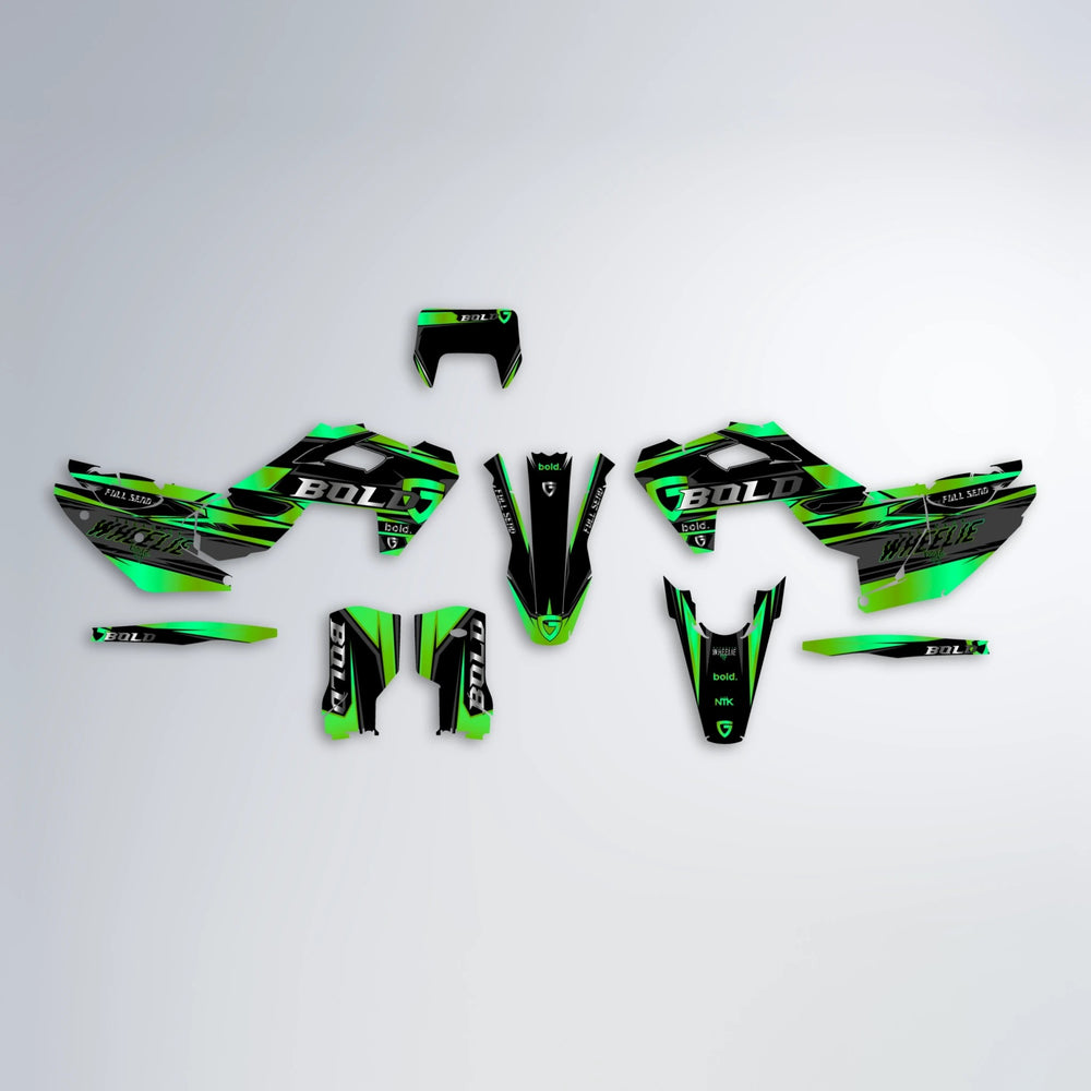GEBEL V1 Husqvarna FE/TE graphics kit parts layout in Green