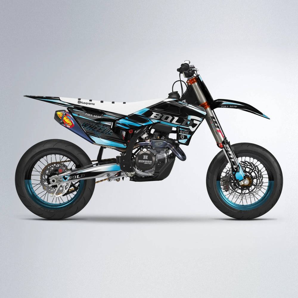 GEBEL V1 Husqvarna FE/TE supermoto graphics kit in Light Blue & White