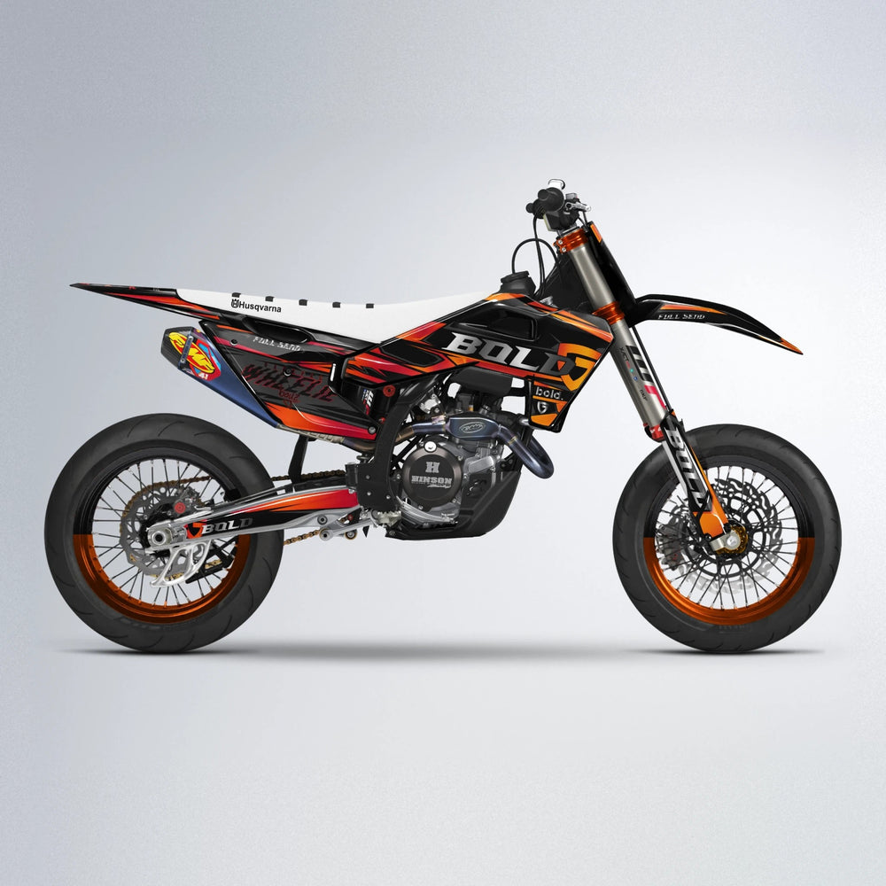 GEBEL V1 Husqvarna FE/TE supermoto graphics kit in Red & Orange