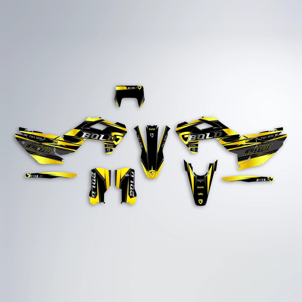 GEBEL V1 Husqvarna FE/TE graphics kit parts layout in Yellow