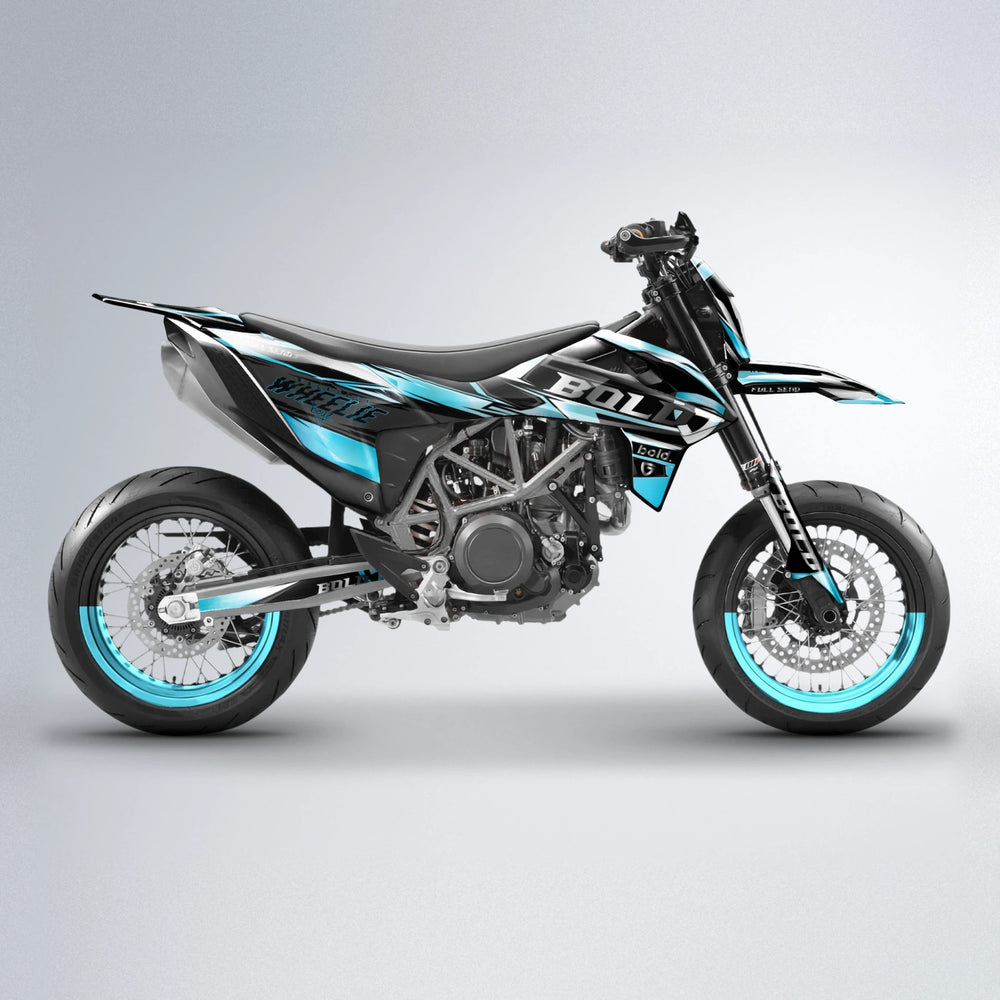 GEBEL V1 KTM SMC 690 supermoto graphics kit in Light Blue & White
