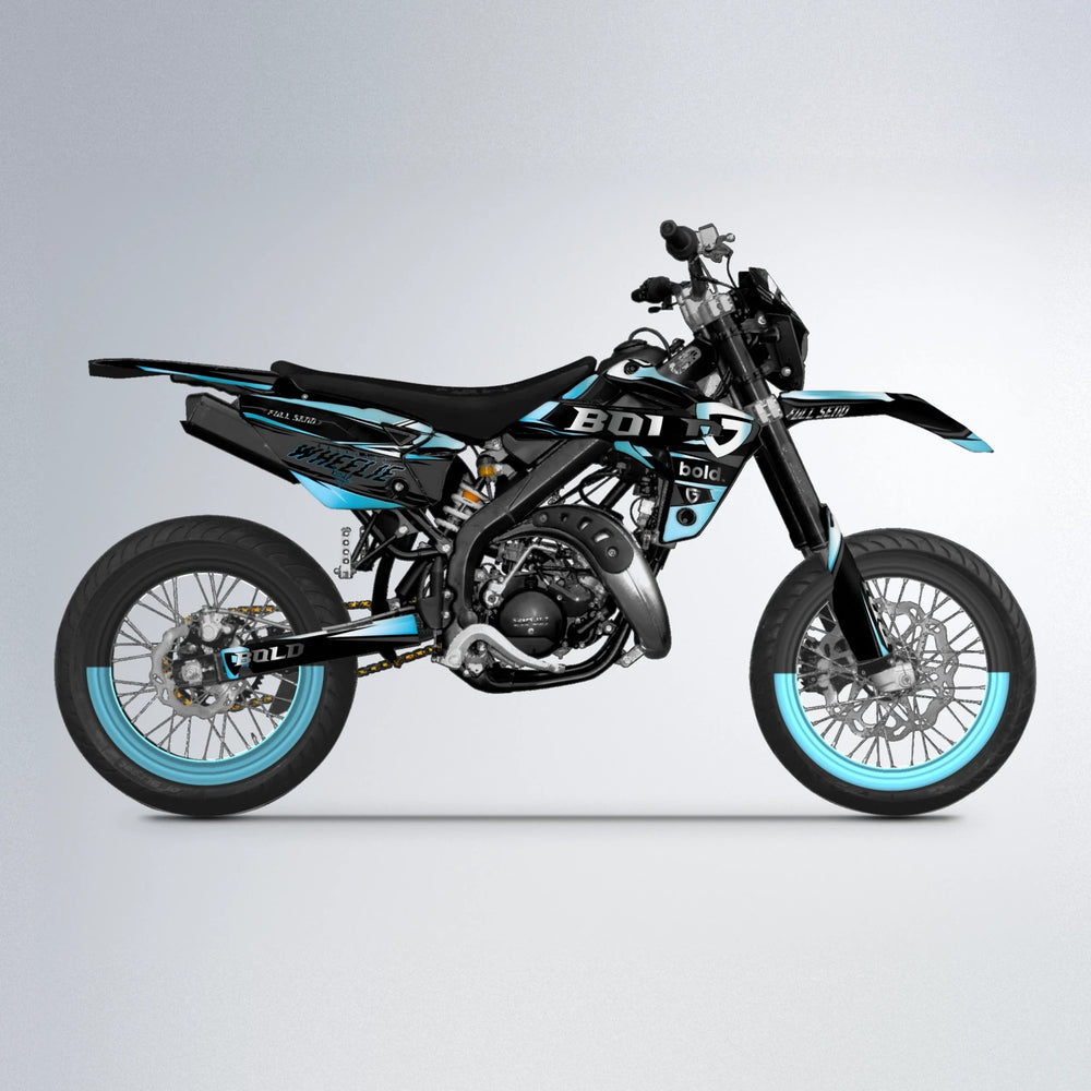 GEBEL V1 Rieju MRT supermoto graphics kit in Light Blue & White