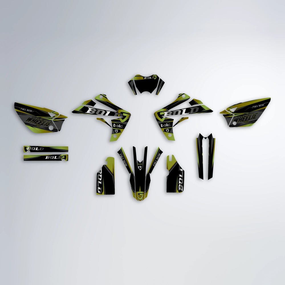 GEBEL V1 Rieju MRT graphics kit parts layout in Olive