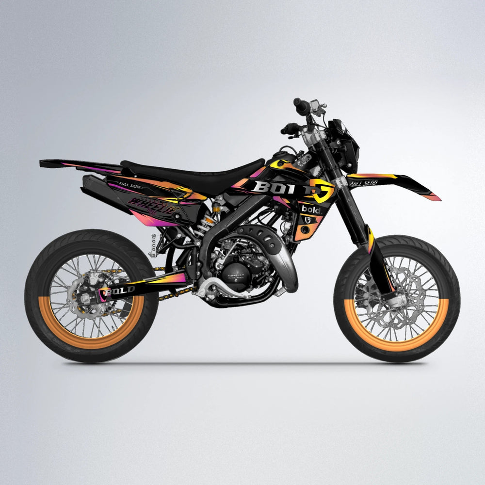 GEBEL V1 Rieju MRT supermoto graphics kit in Pink & Yellow