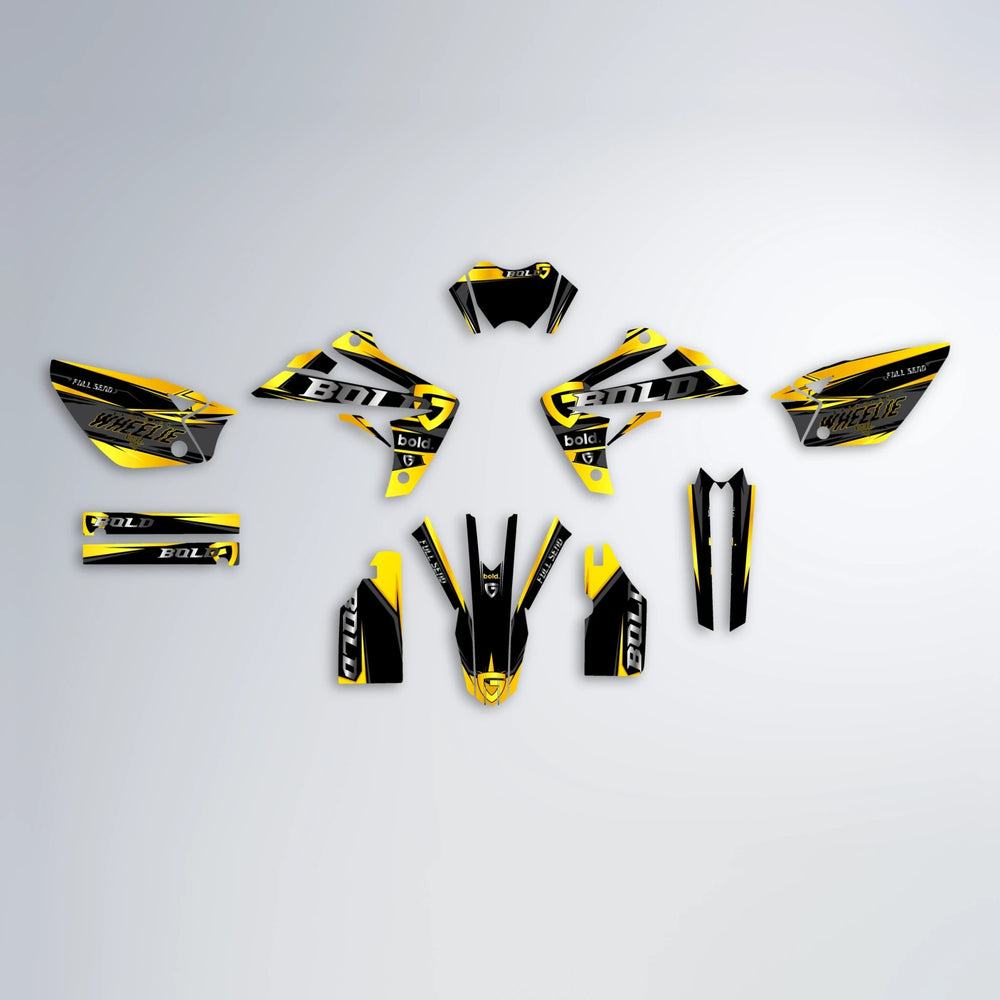 GEBEL V1 Rieju MRT graphics kit parts layout in Yellow