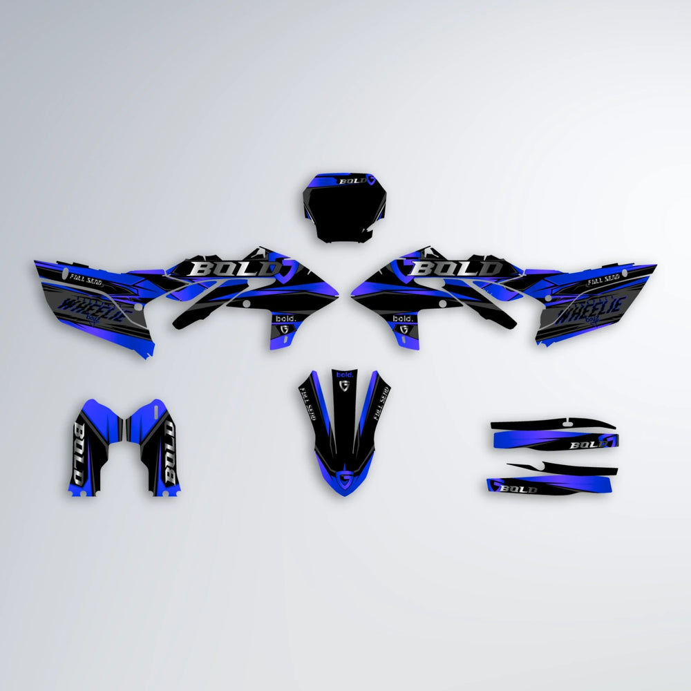 GEBEL V1 Yamaha YZF MX graphics kit parts layout in Blue