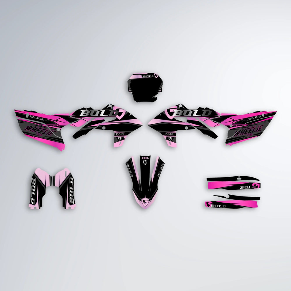 GEBEL V1 Yamaha YZF MX graphics kit parts layout in Flamingo