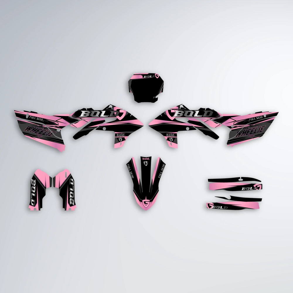 GEBEL V1 Yamaha YZF MX graphics kit parts layout in Sakura Pink