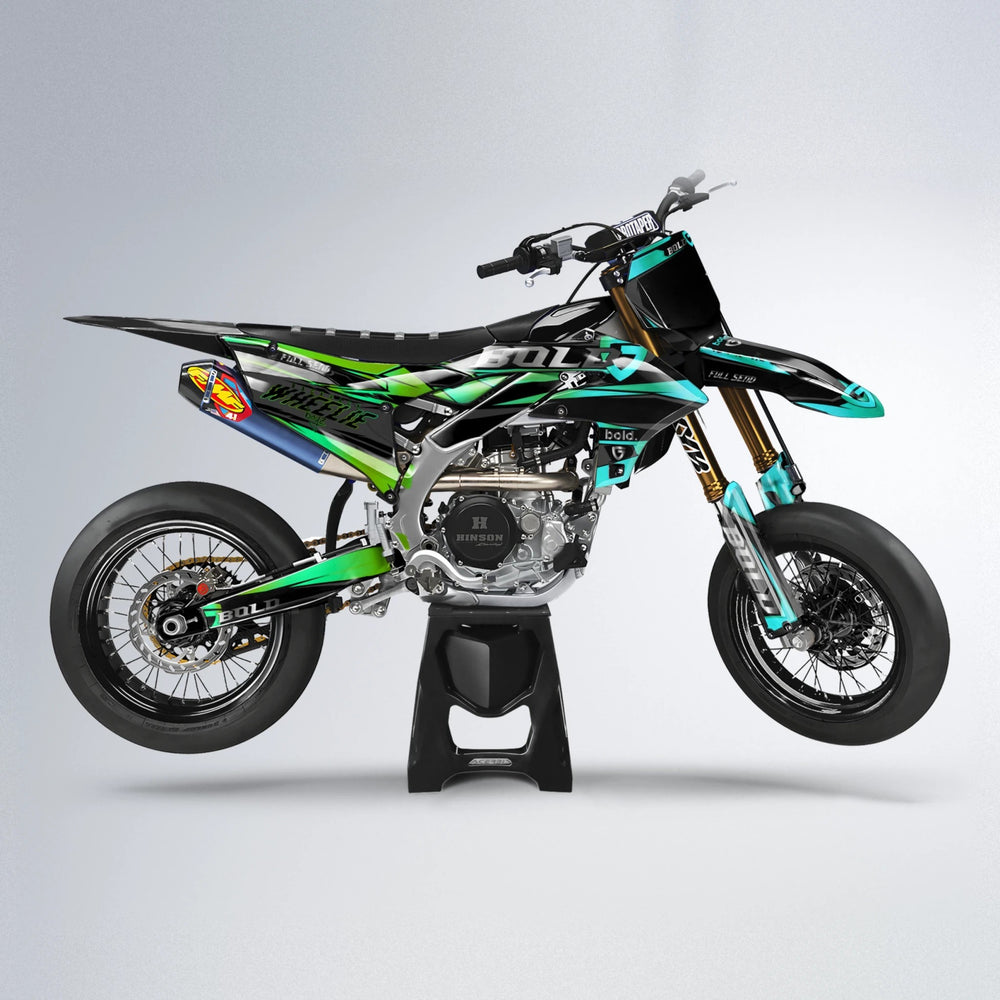 GEBEL V1 Yamaha YZF SM supermoto graphics kit in Cyan & Green