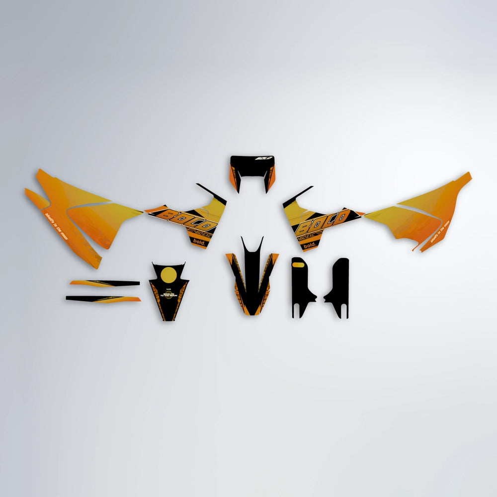 GEBEL V2 Husqvarna 701 graphics kit parts layout in Orange & Yellow