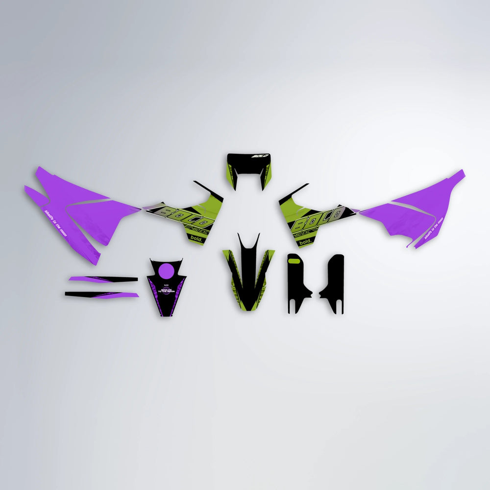 GEBEL V2 Husqvarna 701 graphics kit parts layout in Purple & Yellow