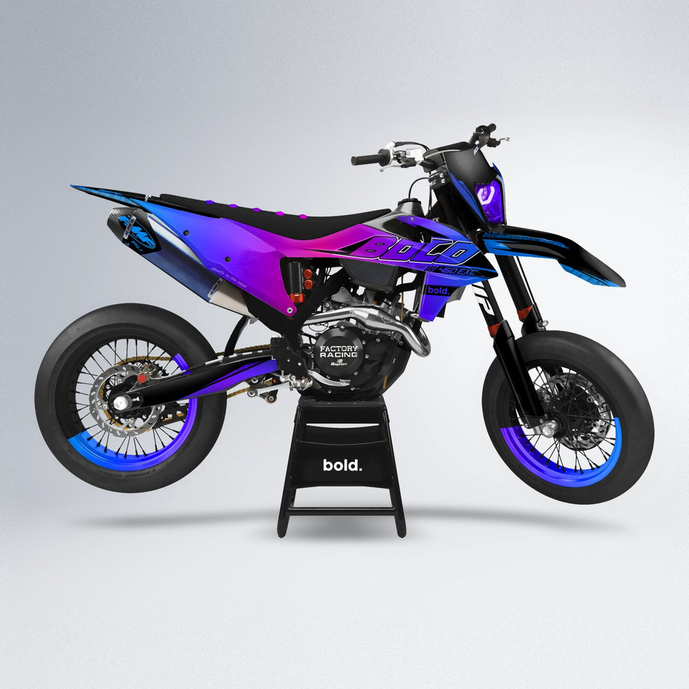 GEBEL V2 supermoto graphics kit in Blue Purple Fade