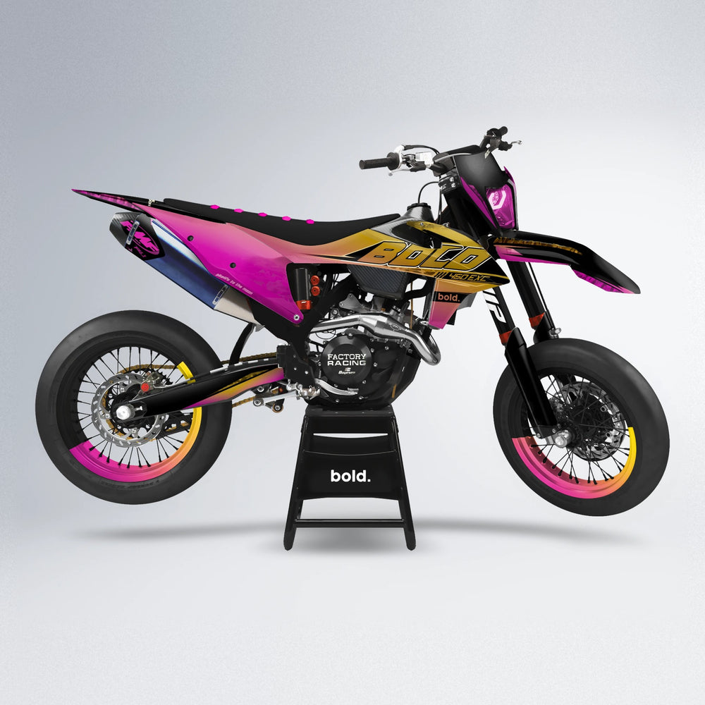 GEBEL V2 supermoto graphics kit in Pink & Yellow