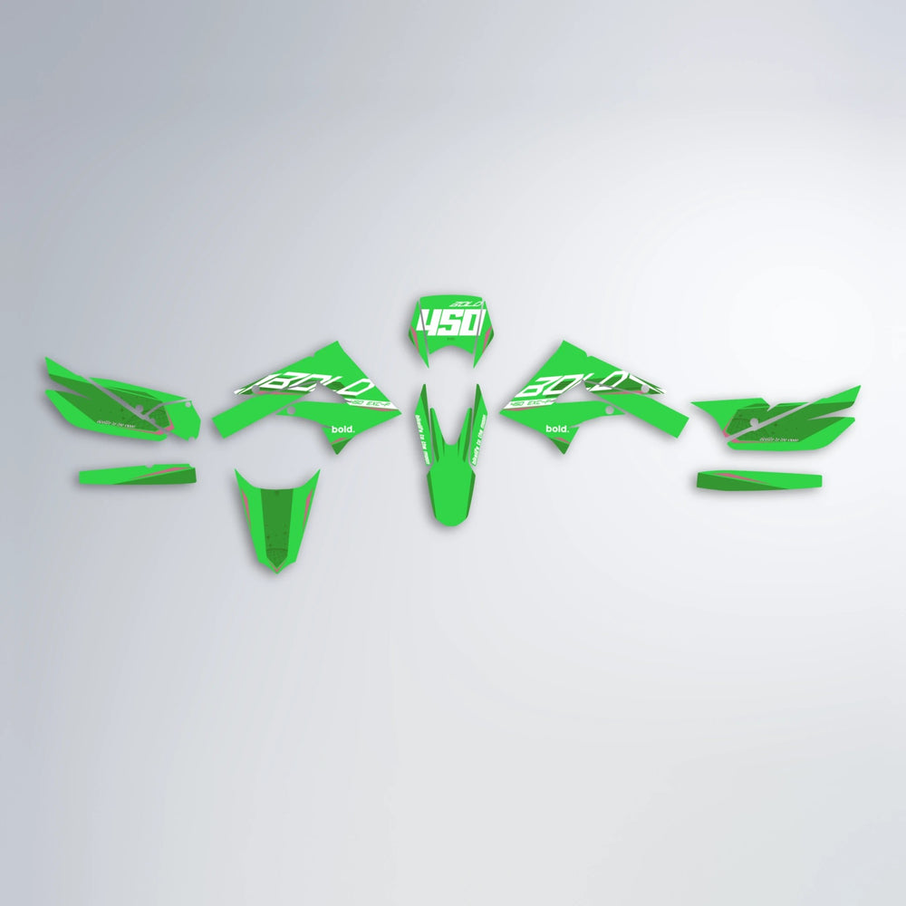 GEBEL V3 Derbi Senda graphics kit parts layout in Green