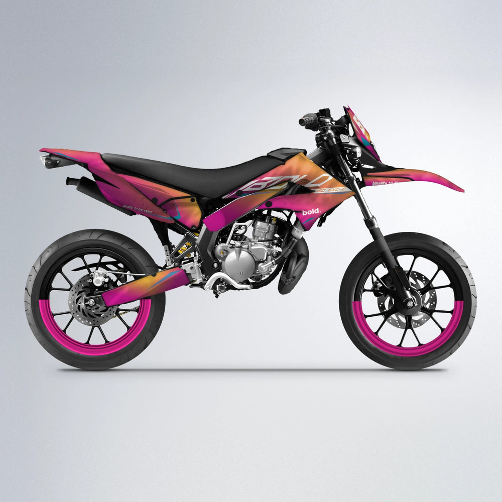 GEBEL V3 Derbi Senda supermoto graphics kit in Pink & Yellow