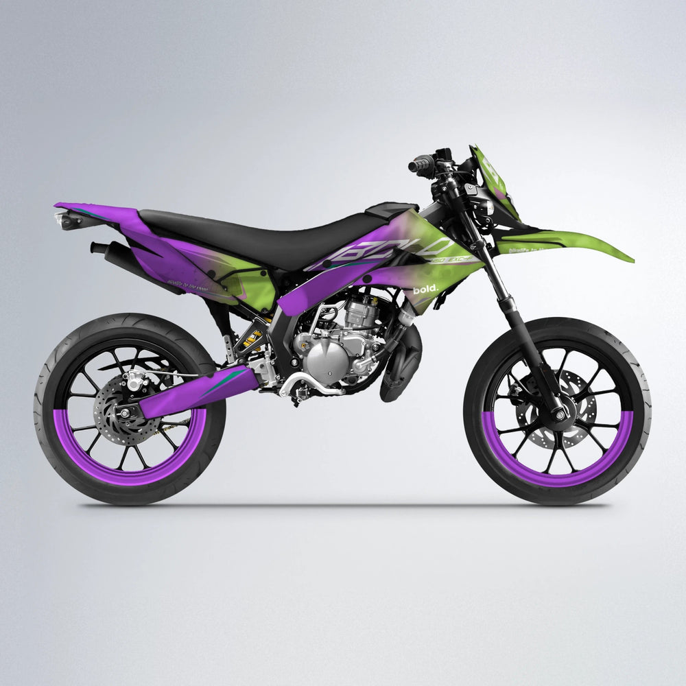 GEBEL V3 Derbi Senda supermoto graphics kit in Purple & Yellow