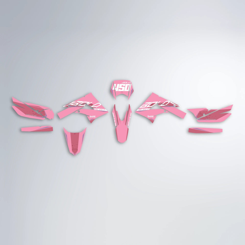 GEBEL V3 Derbi Senda graphics kit parts layout in Sakura Pink