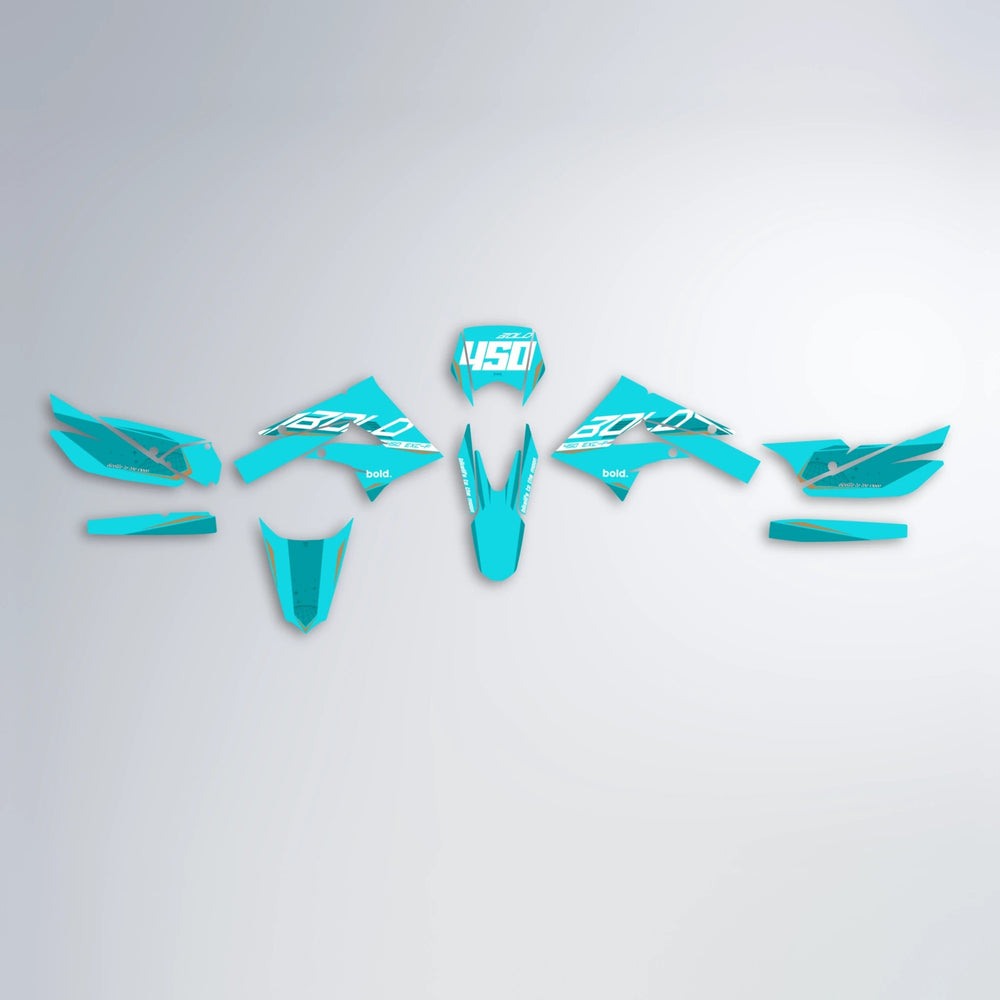 GEBEL V3 Derbi Senda graphics kit parts layout in Teal