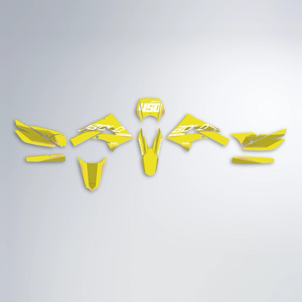 GEBEL V3 Derbi Senda graphics kit parts layout in Yellow