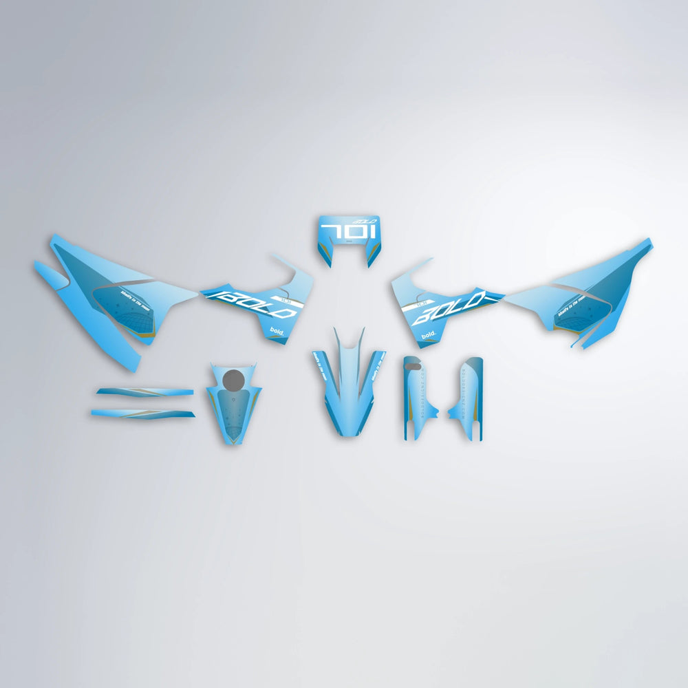 GEBEL V3 Husqvarna 701 graphics kit parts layout in Light Blue & White