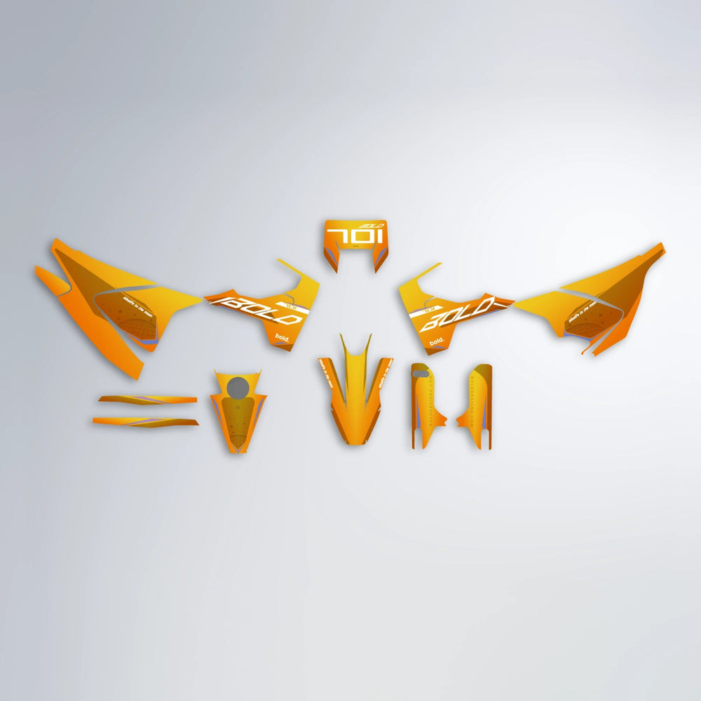 GEBEL V3 Husqvarna 701 graphics kit parts layout in Orange & Yellow