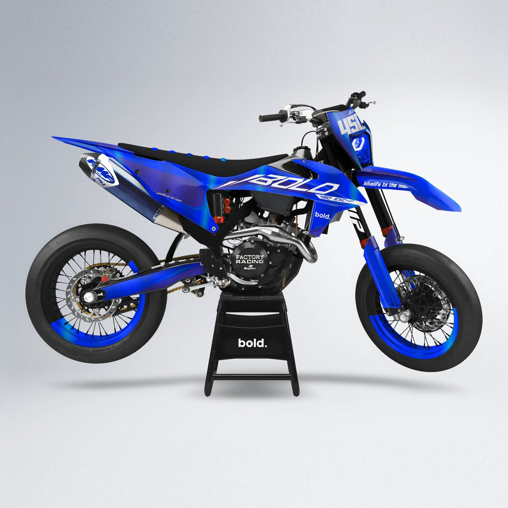 GEBEL V3 supermoto graphics kit in Blue Chrome