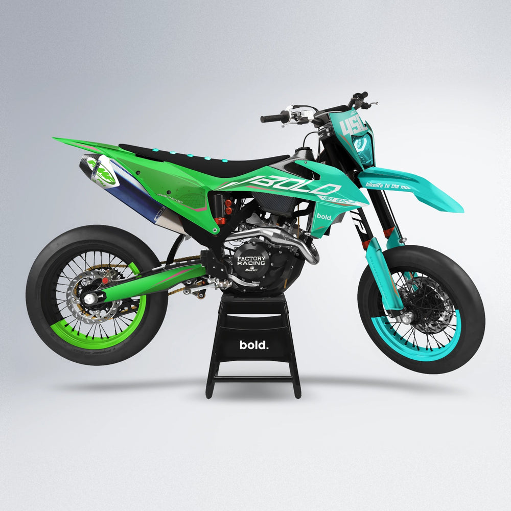 GEBEL V3 supermoto graphics kit in Cyan & Green