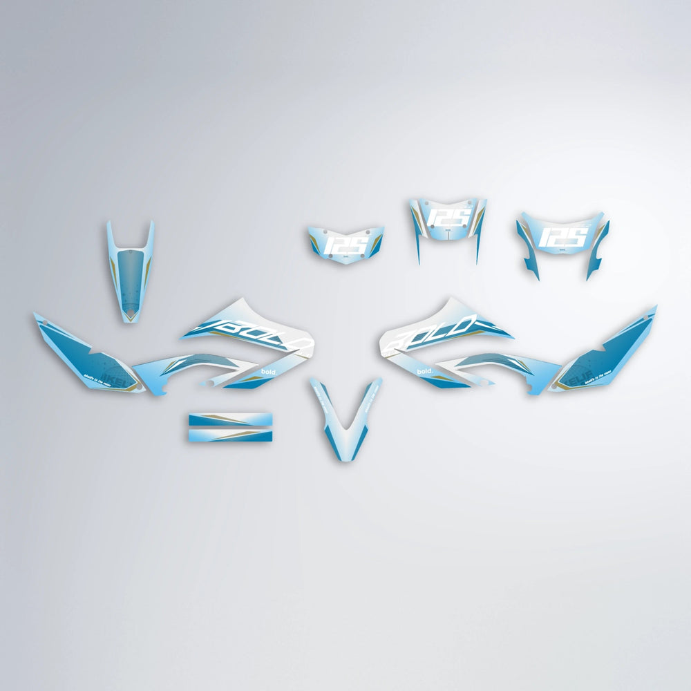 GEBEL V3 Yamaha WR 125X graphics kit parts layout in Light Blue & White