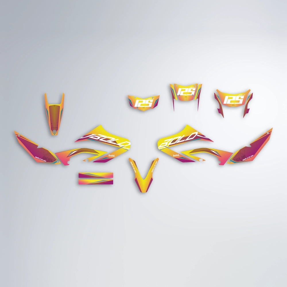 GEBEL V3 Yamaha WR 125X graphics kit parts layout in Pink & Yellow