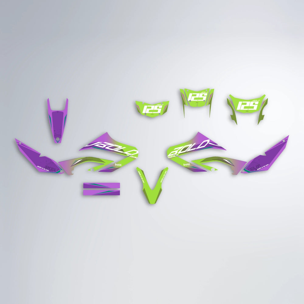 GEBEL V3 Yamaha WR 125X graphics kit parts layout in Purple & Yellow