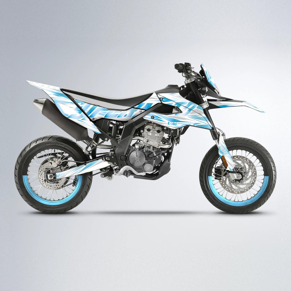 GEBEL V4 Aprilia SX 125 supermoto graphics kit in Light Blue & White