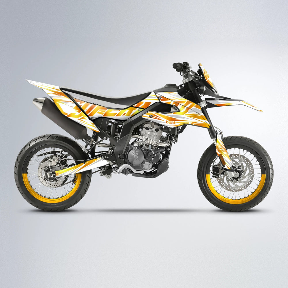 GEBEL V4 Aprilia SX 125 supermoto graphics kit in Orange & Yellow
