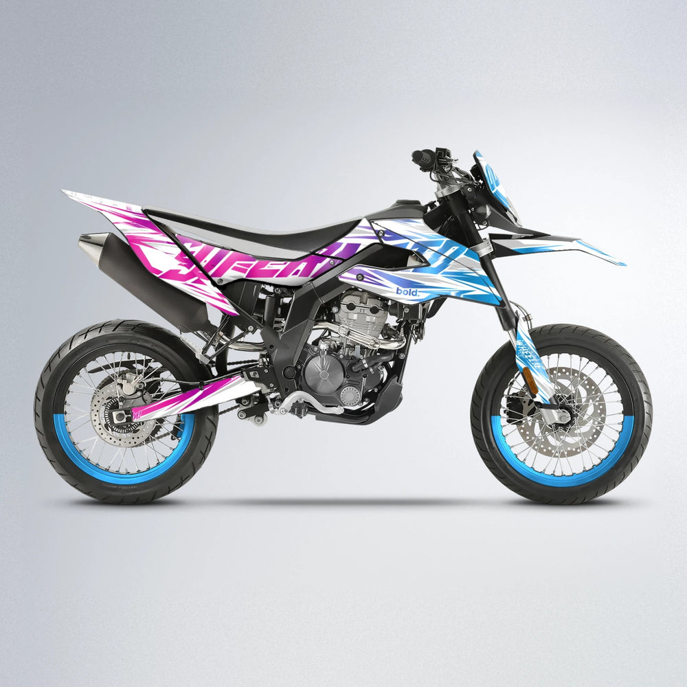 GEBEL V4 Aprilia SX 125 supermoto graphics kit in Pink & Light Blue