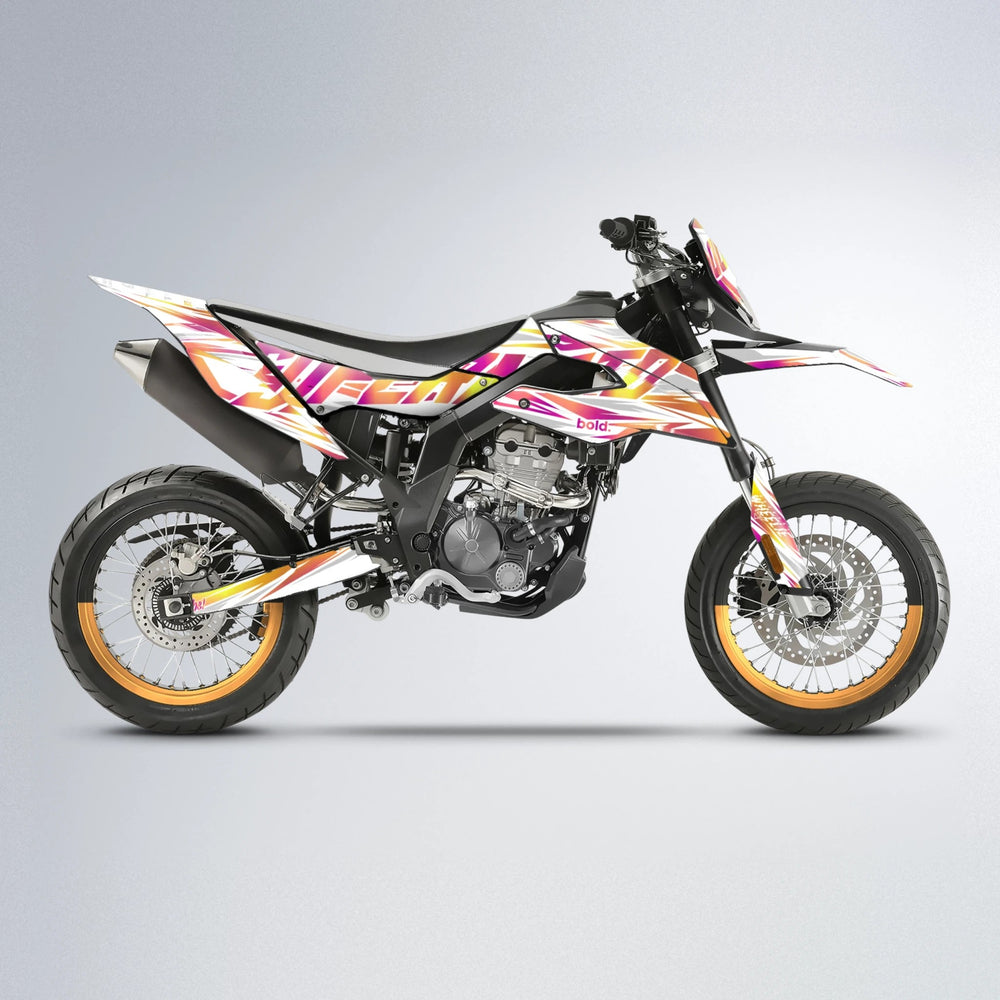 GEBEL V4 Aprilia SX 125 supermoto graphics kit in Pink & Yellow